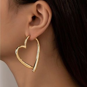 1pair Fashion Zinc Alloy Heart Design Hoop Earrings For Women